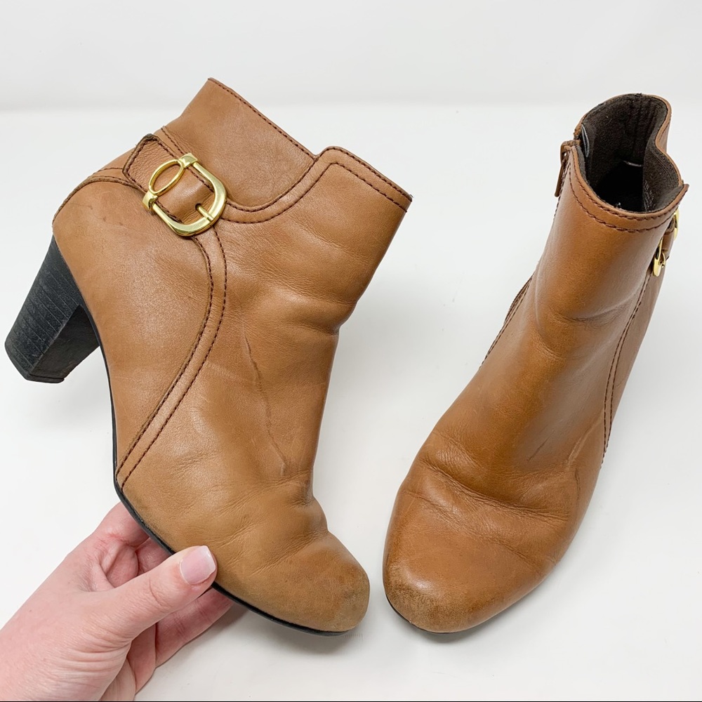 🤍Clarks Leather Ankle Boots Cognac Gold Buckle